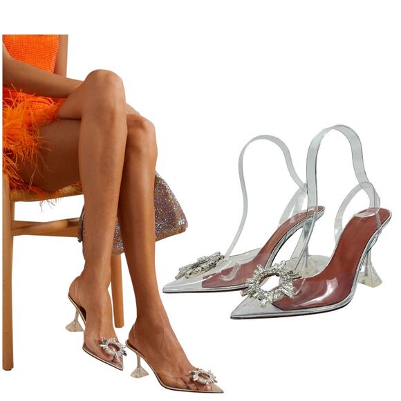 New Amina Muaddi Begum Pvc Slingback Pumps Silver Size 36 - Picture 1 of 12